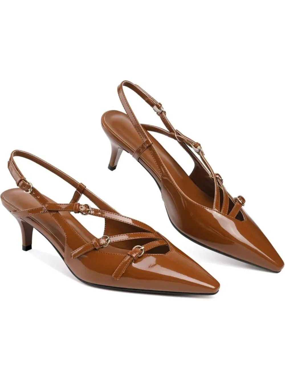 Women Brown Slingback Kitten Pointed Closed Toe Pump High Stiletto Heel